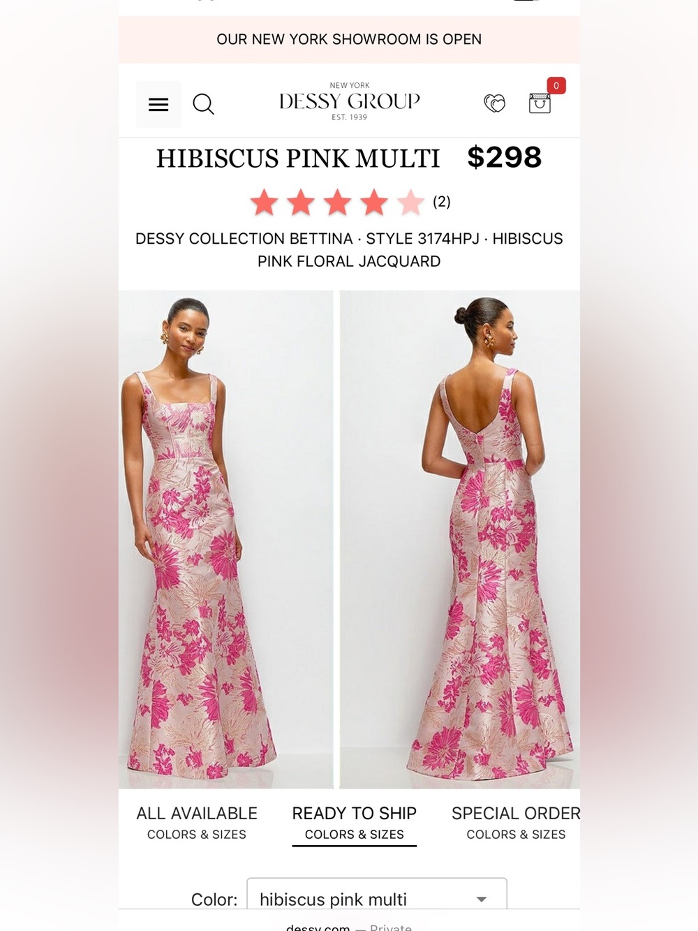 Dessy Collection Hibiscus Pink Floral Jacquard Maxi Dress